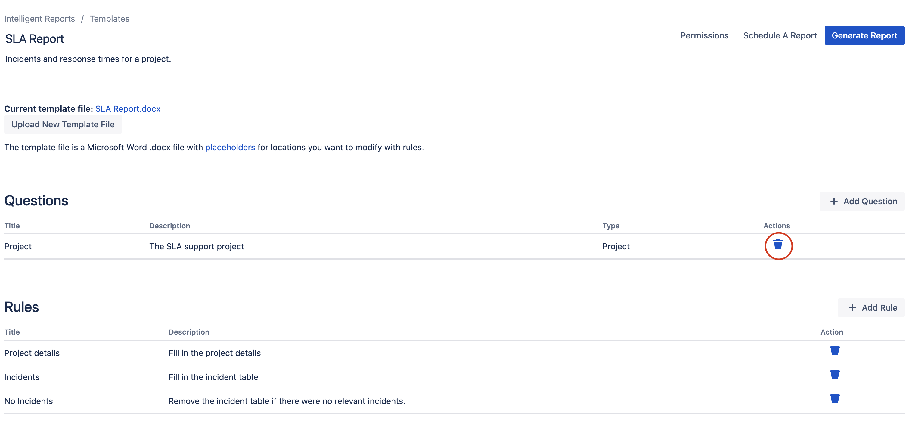 Selecting the question to delete Selecting the question to delete
