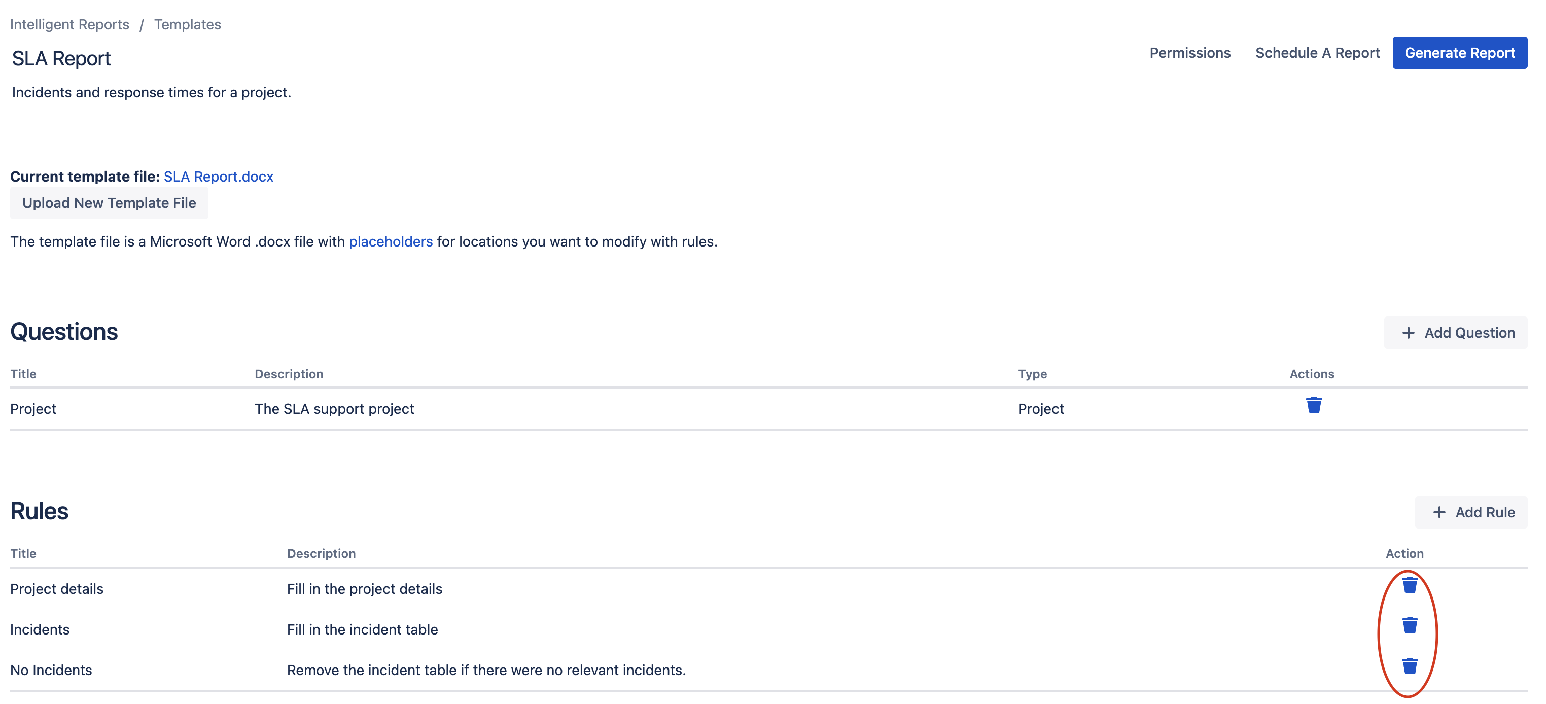 Selecting the rule to delete Selecting the rule to delete