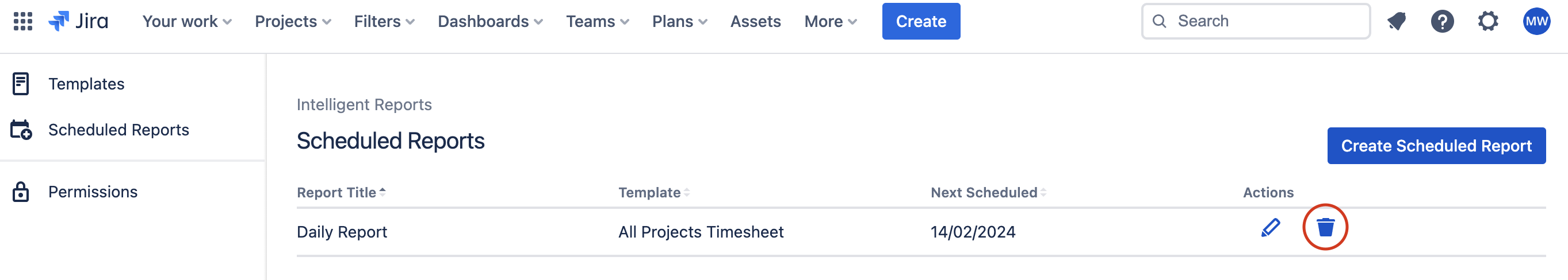 Deleting a scheduled report Deleting a scheduled report