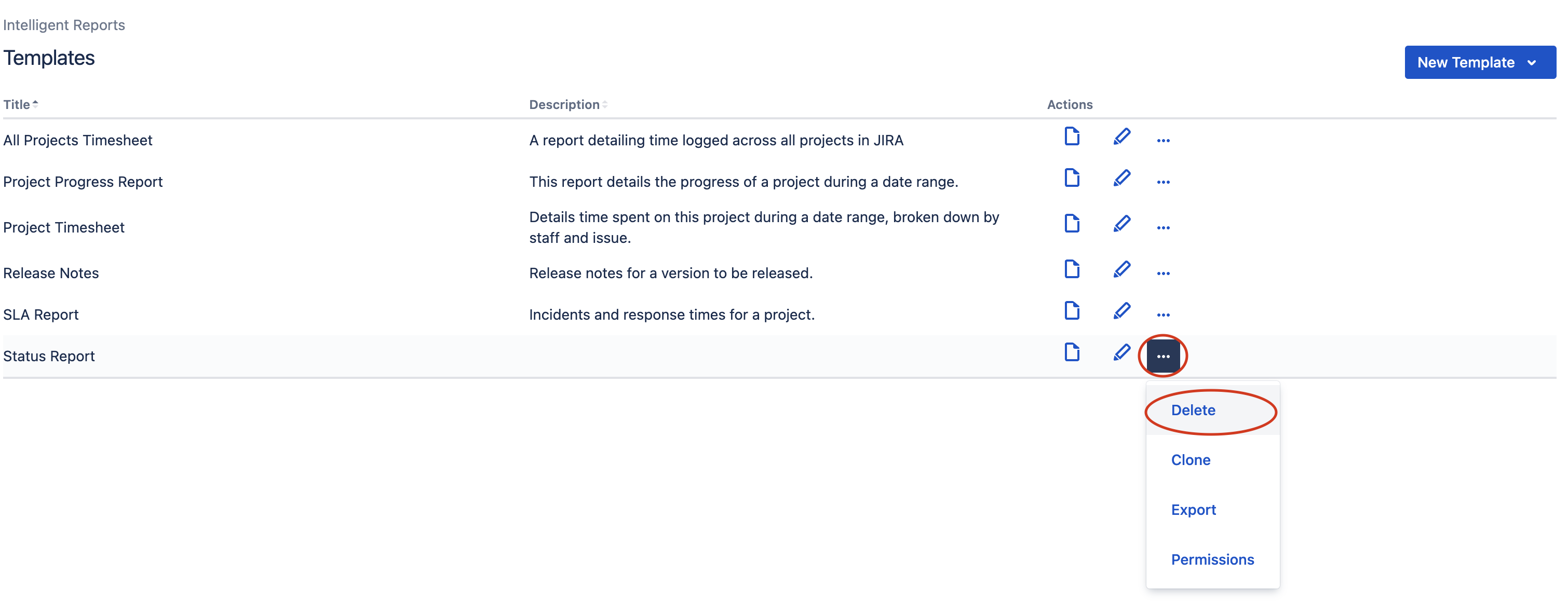 Deleting a template Deleting a template