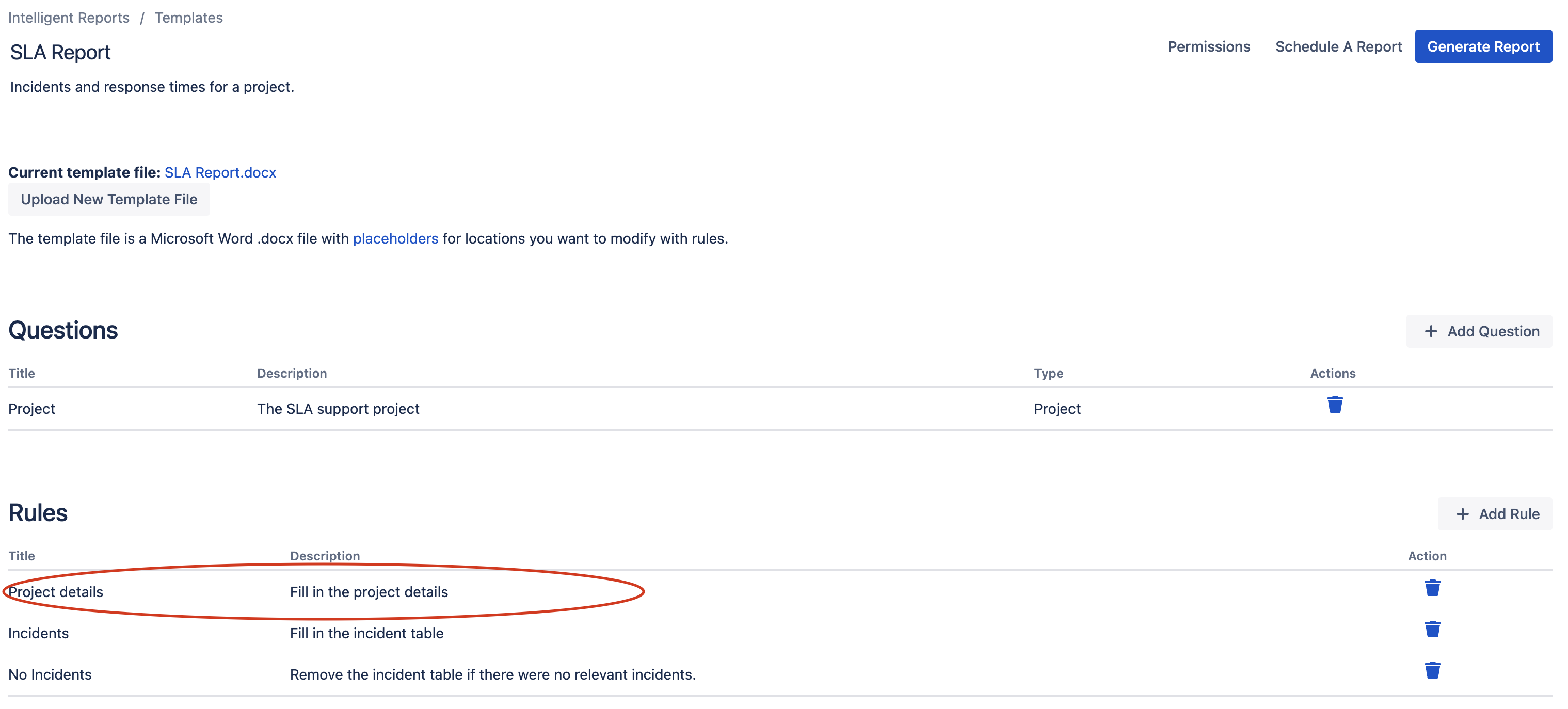 Selecting the rule to edit Selecting the rule to edit
