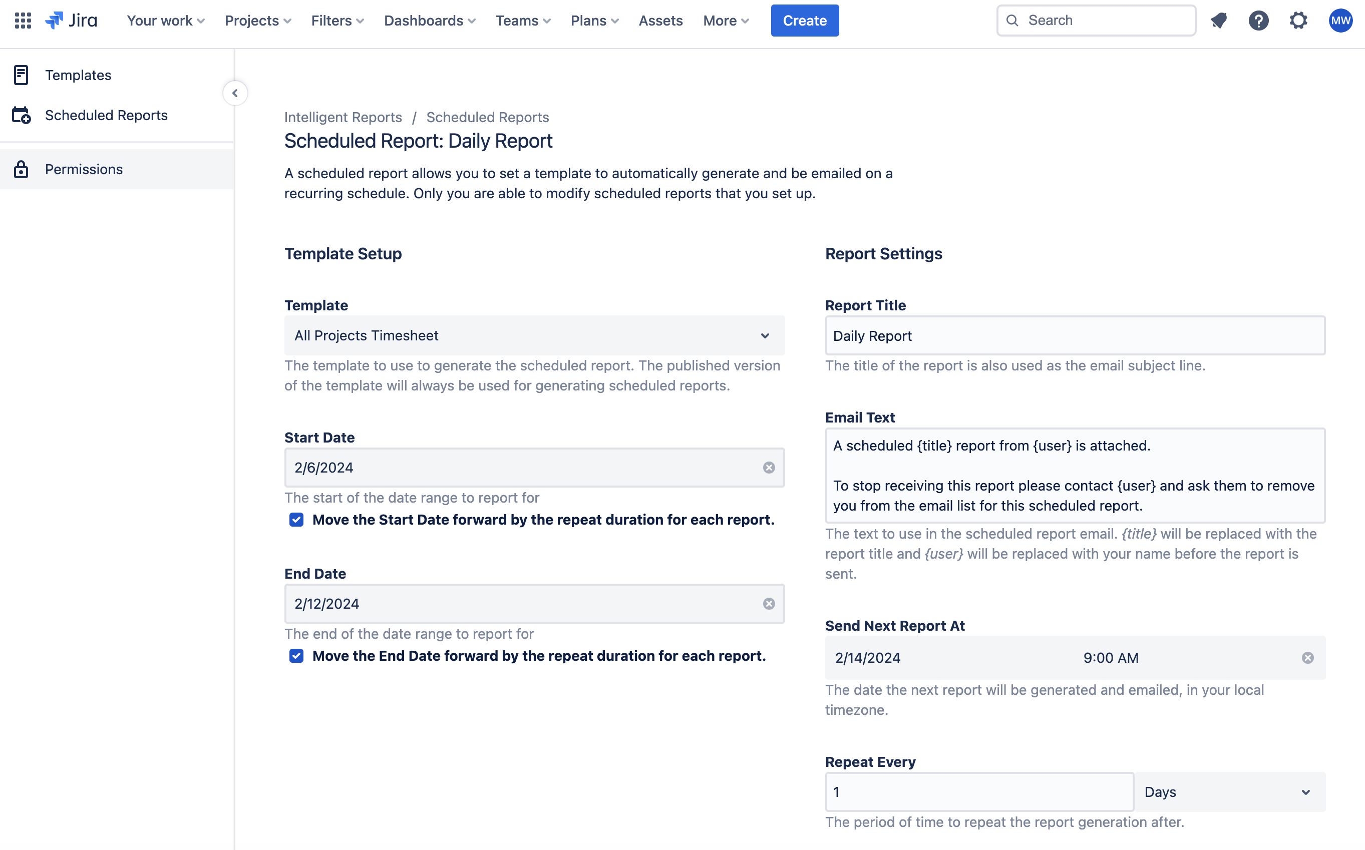 Editing a scheduled report Editing a scheduled report