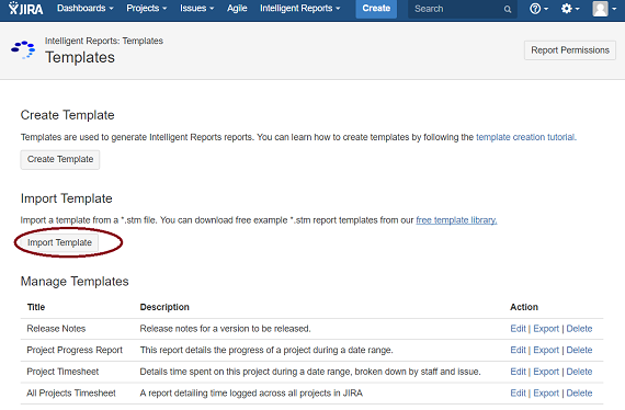 Importing a template Importing a template